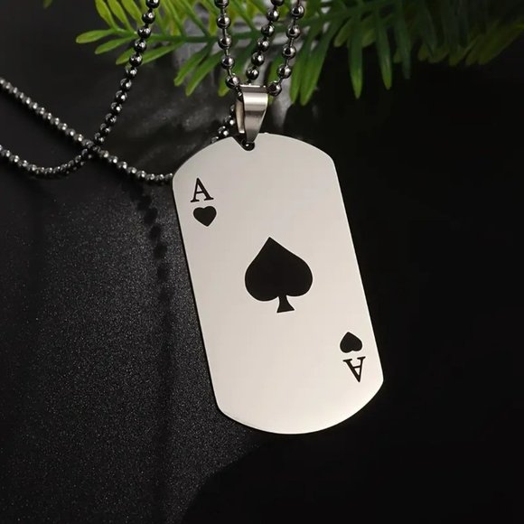 NEW 22" Stainless Steel Ace of Spades Necklace Playing Card Dog Tag - Picture 9 of 10